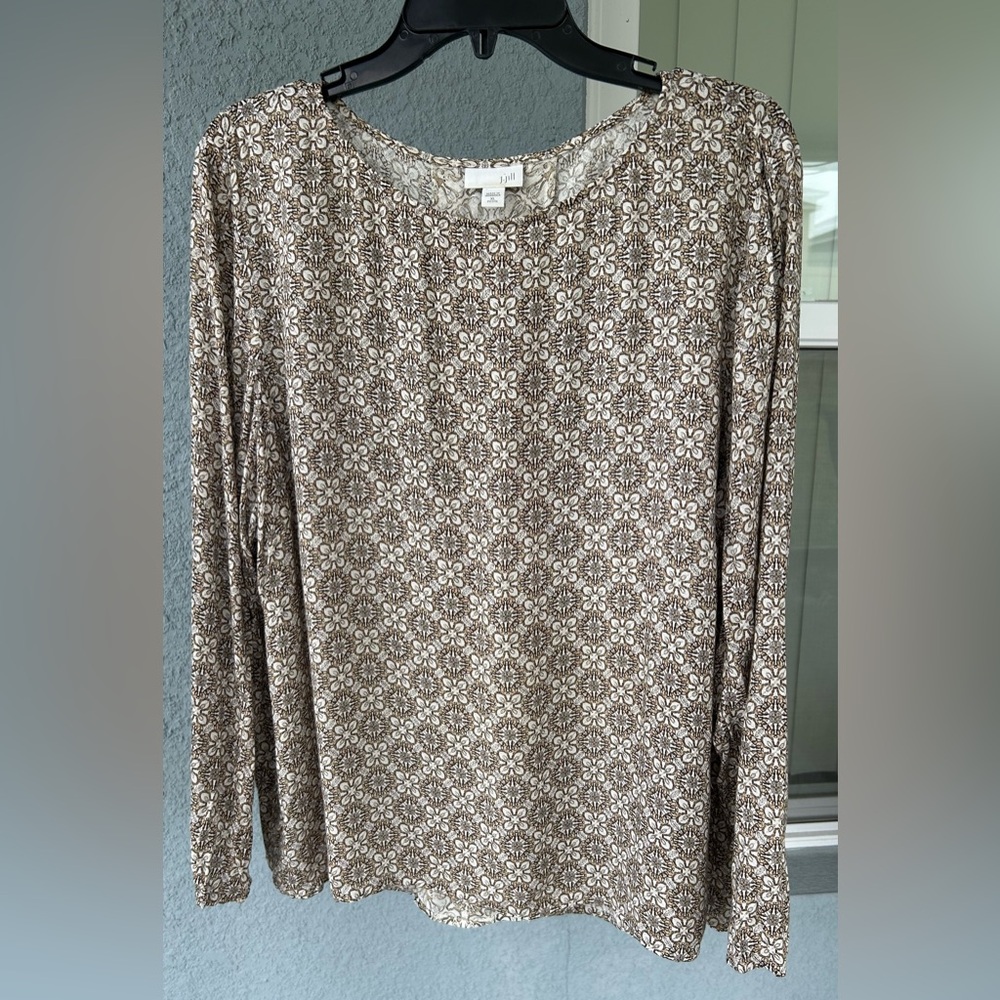 J. Jill Pullover Pleated Mixed Print Back Detail Geometric Top Size XL